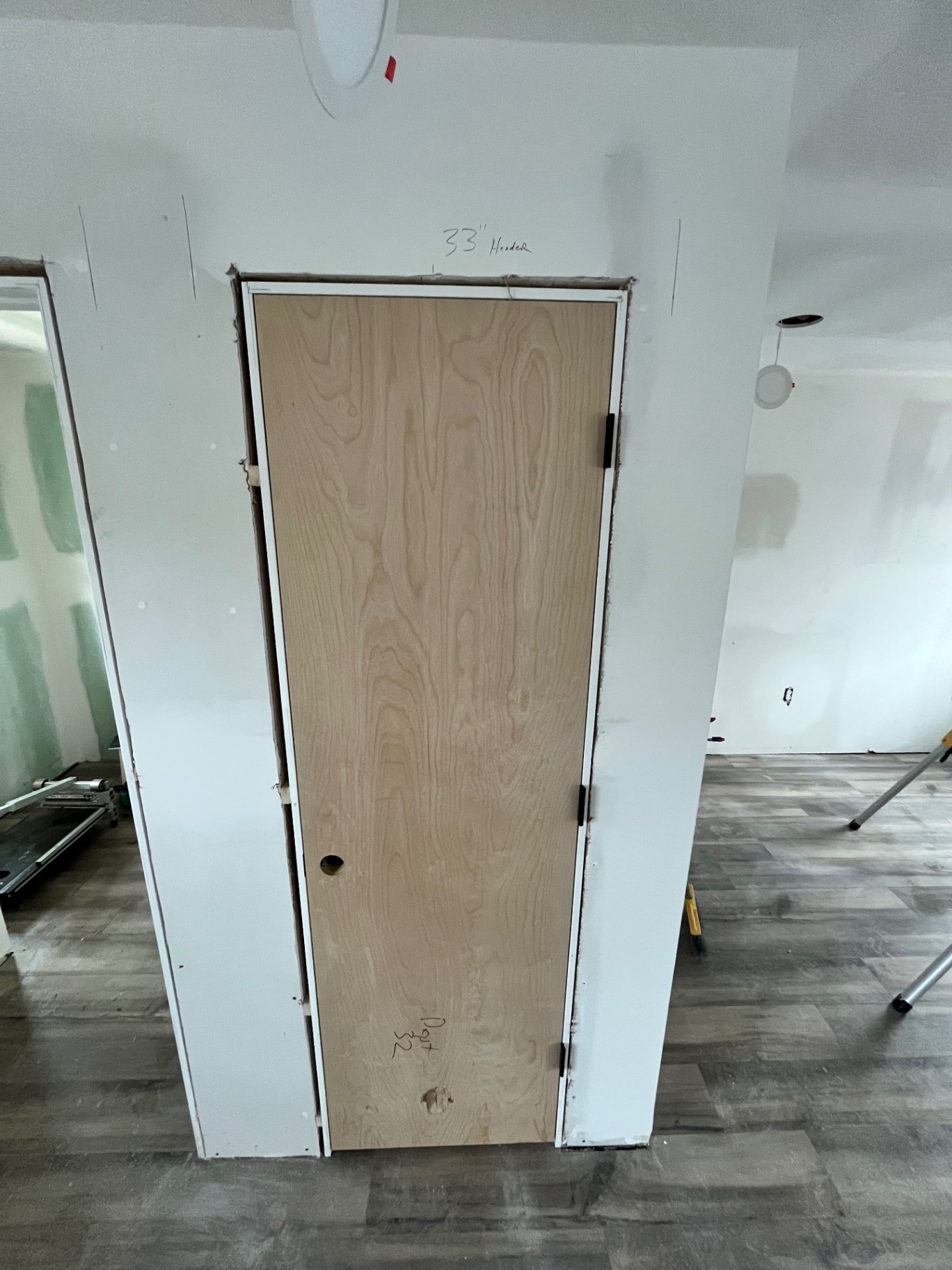 Interior door hung — pre-trim
